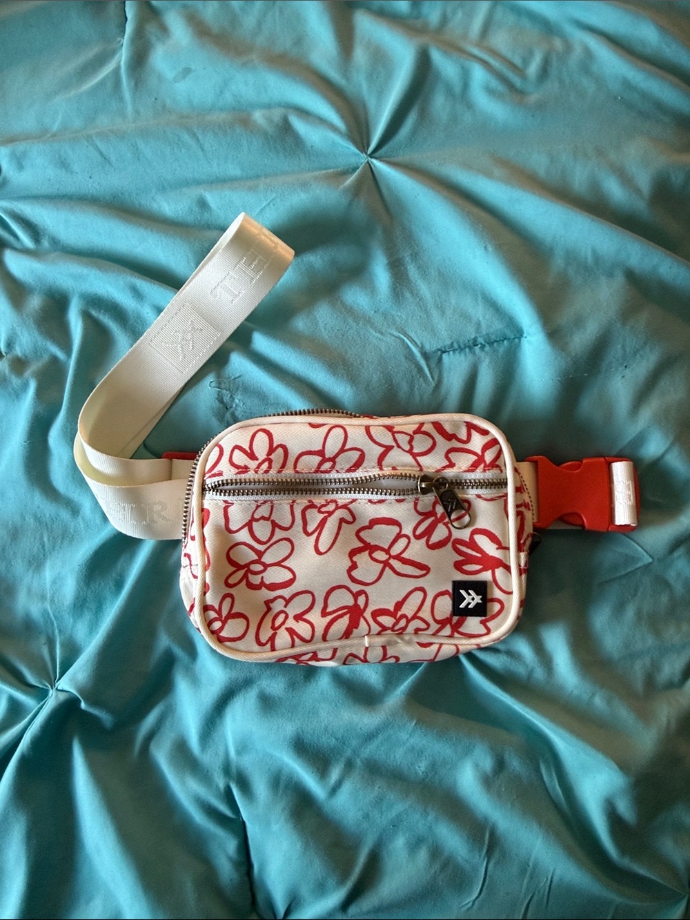 White Floral Canvas Belt Bag with Red Sketch Print